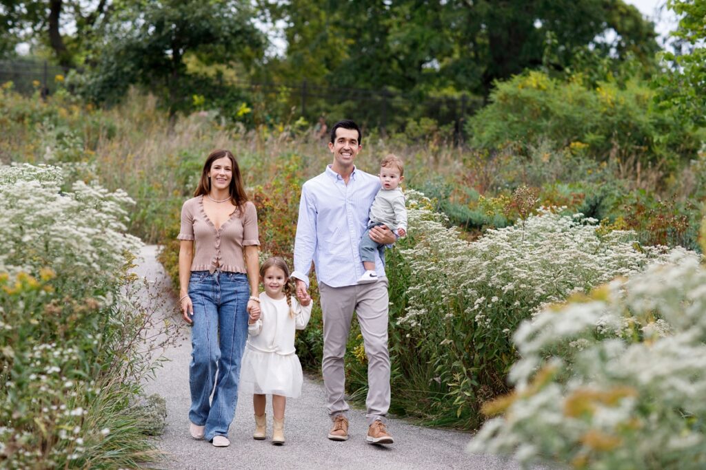 Natural light family portraits in Chicago with soft overcast lighting and relaxed posing