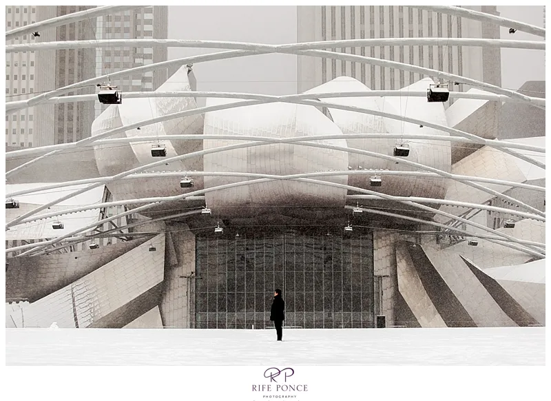 A snowy proposal at Millennium Park